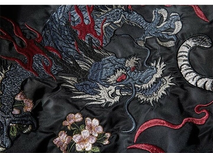 楽天市場】スカジャン メンズ 黒 秋 冬 和柄 虎 刺繍 ブルゾン サテン 