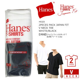 [2021春夏新作] HANES ヘインズ H5325 2PECES PACK JAPAN FIT V NECK TEE WHITE / BLACK 2枚組 ジャパンフィット V ネック tシャツ 白/黒 アソートパック 5.3oz 2P キャンプ　キャンプウエア