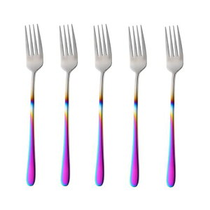 フォークディナーフォークテーブルフォーク5本セット20.5cm柄が長いおしゃれステーキパスタフォーク18-8ステンレス鋼製鏡面仕上げ食洗機OKカラフル