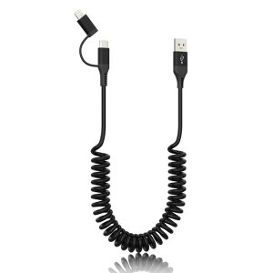 2in1USB-USB-CуCgjOP[uJ[R[hCarplayAndroidAutoΉAPhone[dP[u[3A[d&f[^]USBAtoUSBC+Lightning