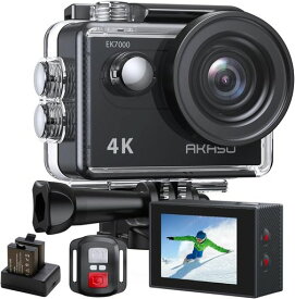 AKASO アクションカメラ 4K 2000万画素 水中カメラ WIFI搭載 外部マイク対応 30M防水 HDMI出力 170度広角レンズ リモコン付き 1050MAHバッテリー2個付き アクションカム ウェアラブルカメラ 豊富なアクセサリー