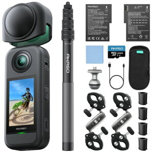 AKASO 360 �I�[�g�o�C�L�b�g 128GB SD�J�[�h�t�� 360�x�J����-�A�N�V�����J���� 5.7K360�x���� 72MP360�x�ʐ^ �V�^1/2�C���`48MP�Z���T�[ 360�x�����ێ� 360° �X�[�p�[�X���[�X ���艻�@�\ AI�ҏW
