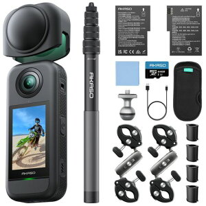 AKASO 360 �I�[�g�o�C�L�b�g 256GB SD�J�[�h�t�� 360�x�J����-�A�N�V�����J���� 5.7K360�x���� 72MP360�x�ʐ^ �V�^1/2�C���`48MP�Z���T�[ 360�x�����ێ� 360° �X�[�p�[�X���[�X ���艻�@�\ AI�ҏW
