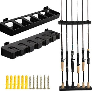 Pacifyロッドスタンド釣り竿ラック壁掛け釣竿6本収納安定性能省スペースロッドホルダー竿立て釣り竿収納クリップ多種類釣竿適応ネジ付き(縦置き式)