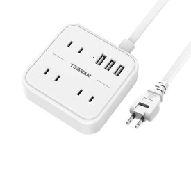 TESSAN 延長コード USB コンセント 3個AC口 3つUSBポート 電源タップ 小型 テーブルタップ たこあし 充電 マルチタップ コンパクト 1.5M ホワイト