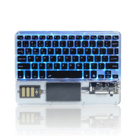 BLUETOOTH キーボード IPAD用 タブレット用 スマホ用 透明 マルチペアリング3台 タッチパッド付き バックライト付き USB充電 薄型 小型 コンパクト WINDOWS/IOS/ANDROID対応 (ブラック)