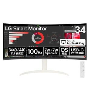LG Monitor ���j�^�[ �f�B�X�v���C 34SR63QA-W 34�C���` �Ȗ� 1800R /21:9 �E���g�����C�h(3440x1440)/100Hz/USB Type-C(�ő�90W���d)/sRGB