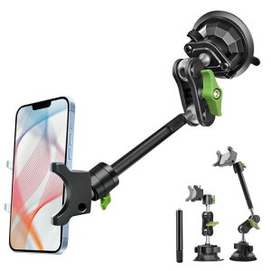 Hemmotopスマホホルダー車フロントガラス吸盤式車載ホルダー超強力真空吸盤洗える耐荷重5kg真空吸着式スマホホルダー安定360度自由回転延長ポール付きフロント・天窓・サイドのガラスに…
