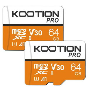 KOOTION microSD�J�[�h 64GB 2�Z�b�g U3,A1,V30 Class10 UHS-I SDXC �}�C�N��SD�J�[�h