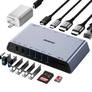 BENFEI12-in-1USBA/C�h�b�L���O�X�e�[�V����DockingStation�A�f���A��HDMI�f�B�X�v���C/6*USB�|�[�g/SD/TF�J�[�h���[�_�[/1Gbps�M�K�r�b�g�C�[�T�l�b�g�l�b�g���[�N/3.5mm