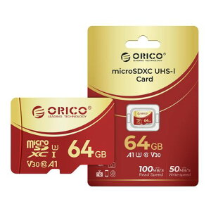 ORICO �}�C�N��SD�J�[�h 64GB microSD�J�[�h microSDXC UHS-I �ő�100MB/s U3 Class10 V30 A1 ���ϋv 4K �^�� �h�����R �h�ƃJ�����Ή� SD �A�_�v�^�t�� - F3