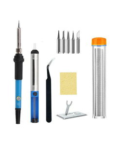 YFFSFDCはんだごてセット電気ハンダゴテ温度調節60W/110V電子作業家電修理溶接工具電気DIY用(7個セット)