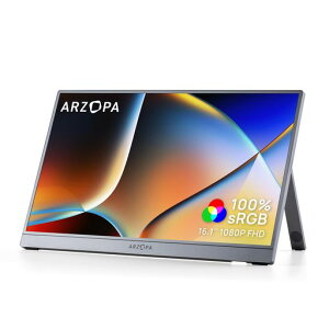 ARZOPA16.1�C���`���o�C�����j�^�[�O���[|�t��HDIPS�����100%sRGB|�X�^���h����IPS�A�C�P�A��u���[���C�g���F��|���^�E�y��|�e�����[�N/PS5/Switch/PC�Ή�|Type-C/HDMI