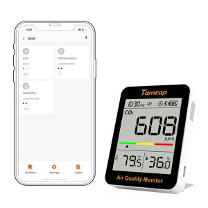 TemtopCO2���j�^�[��_���Y�f�����Bluetooth�Ή��g�ь^��C�i���`�F�b�J�[�����x�v���A���^�C�����o����5000ppm�Ή��ƒ�p�I�t�B�X�w�Z����C1+