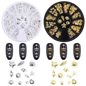 ネイルスタッズ2個セット3D立体貝殻ヒトデ巻貝ウミガメネイルパーツスタッズメタルパーツシルバーゴールドシェル貝ヒトデネイルアートパーツ海系夏サマージェルネイルネイルアートデ…