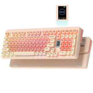 Womier WK98 ���킢���s���N �Q�[�~���O�L�[�{�[�h ���� ���C�����X �e���L�[�t�� 98%�z�� LCD�X�}�[�g�f�B�X�v���C Bluetooth 5.0/2.4GHz/USB-C �����ς݃X�C�b�` �K�X�P�b�g�\�� RGB�o�b�N���C�g