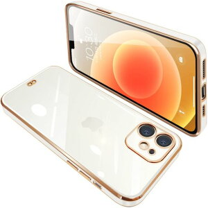 iPhone12miniケースクリア透明アイフォン12miniカバースマホケース全面保護耐衝撃TPUメッキ加工シリコンスリム薄型ストラップホール付き落下防止(ホワイト)