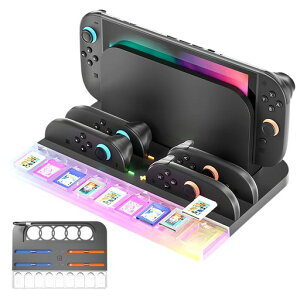Switch 2�p Joy Con �[�d�X�^���h�y�V�o��-Nintendo Switch 2�Ή��zLwuckbarrt Joycons�p�R���g���[���[�[ �d ��/�E �n���h�� 4�䓯���[ �d �}���[�d�� 9���Q�[���J�[�h���[�\ LED�w�������v