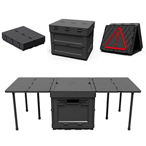 UPF新昇級キャンプ収納ボックス折りたたみキャンプテーブル蓋付き収納ケース積み重ね折り畳みコンテナボックス多機能アウトドアテーブル軽量ローテーブルミニ組立簡単スツール収納ト…