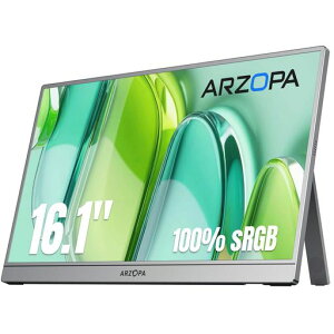 ARZOPA 16.1�C���` ���o�C�����j�^�[ �O���[ | �t��HD IPS����� 100%sRGB | �X�^���h���� IPS �A�C�P�A ��u���[���C�g ���F�� | ���^�E�y�� | �e�����[�N/PS5/Switch/PC�Ή� | Type-C/HDMI