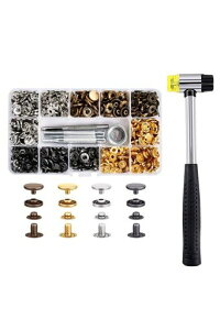 YFFSFDCレザークラフトカシメセット4種類&ホック4色詰め合わせホック打ち工具パーツ120組DIY手作りハンドメイド布革細工靴ジーンズカバンアクセサリー収納ケース付きゴム槌付き