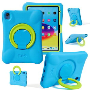NLR FUN �L�b�Y�p iPad �P�[�X�AiPad 11�C���` A16 (2025) / 10.9�C���` ��10���� (2022) �p�̏Ռ��z���J�o�[�A�y�ʃt���{�f�B�ی�P�[�X�A�܂肽���݃n���h��/�X�^���h�t�� (�u���[+�O���[��)