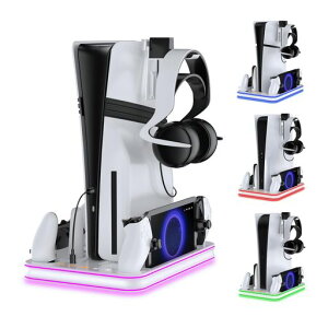 PS5/PS5Slim/PS5Pro�p�X�^���h�Ɨ�p�X�e�[�V�����ARGBLED�R���g���[���[�[�d�h�b�N�A�N�Z�T���[�APlayStation5�R���g���[���[��PS�|�[�^���R���\�[���w�b�h�Z�b�g�ƃ����[�g�z���_�[�p�[�d��(�z�c