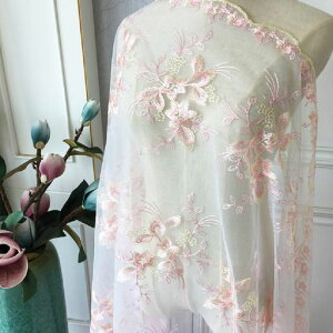 siawadeky花柄レース生地オーガンジー立体刺繍チュール生地花柄刺繍透け感涼しげ薄地軽い布カーテンウェディングドレス人形飾りスカートドレスお洋服柔らかい衣装アクセサリー裁縫DIY手…