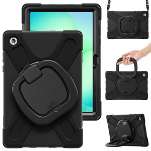 360°��] Galaxy Tab A11+/Tab A11 Plus �p�̃P�[�X 11 �C���`�^�u���b�g�P�[�X �΂ߊ|�� S�y�����[ �����O�X�^���h �q�� ��� �V���R�� �V�����_�[�X�g���b�v,�u���b�N