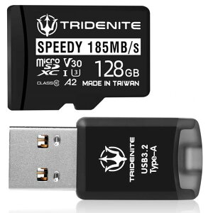 TRIDENITE 185MB/s SPEEDY MicroSD 128GB + DDR200 �J�[�h���[�_�[, USB 3.2 Type-A MicroSD�p ���^OTG �O�t�������J�[�h���[�_�[ �A�_�v�^ TCRS-M32A128