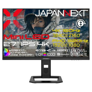 JAPANNEXT 27�C���` IPS�p�l������ Mini LED�o�b�N���C�g�̗p DFR(4K:160Hz/�t��HD:320Hz)�Ή� �Q�[�~���O���j�^�[ JN-IPSM27G1632UF-HSPC6 HDMI2.1 DP USB-C(�ő�65W���d)