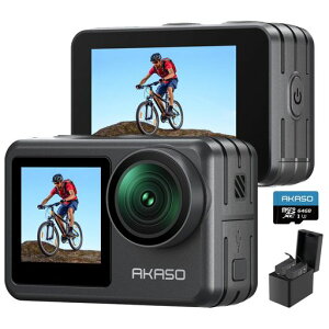 AKASO Brave 7 LE �A�N�V�����J���� 4K 20MP 64GB�������J�[�h�t�� IPX7�{�@�h�� 40M�h��(�h���P�[�X�t��) �Z����Ԃ�␳