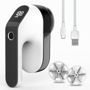 QCLTY毛玉取り電動USB充電式毛玉取りLEDディスプレイ付き毛玉クリーナーバッテリー残量表示スピード3段階調節強力6枚刃毛玉取り機大容量バッテリー内蔵ちやすい様々な衣類靴下衣類寝具…