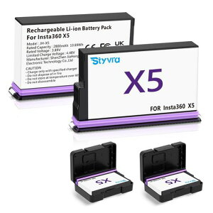 Styvra Insta360 X5 �o�b�e���[ 2800mAhx2�� �o�b�e���[�ی�P�[�X �������[�J�[�h���[�݌vMicroSD�J�[�h�X���b�g�t���C���X�^360 X5�A�N�V�����J�����A�N�Z�T���[