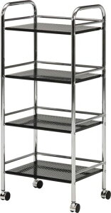不二貿易キッチンワゴンラック4段幅40x奥行32x高さ97.5cmブラックキッチン収納スチールキャスター付き組立商品93398