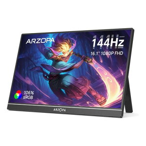 ARZOPA 16.1�C���` �Q�[�~���O���j�^�[ 144HZ ���o�C�����j�^�[ �t��HD IPS�����p�l�� �����X�^���h�t HDR�Ή� �u���[���C�g�y�� SWITCH/PS5/PC�Ή� USB/TYPE-C/MINI HDMI Z1FC