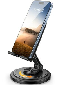 【360度回転・カチカチ音】軽量折り畳みスマホスタンドLamicall:ABSアルミ卓上コンパクト角度回転携帯置きアイホン立て縦横すまほ台折りたたみスマホ机デスク滑り止めスマフォiPhone17