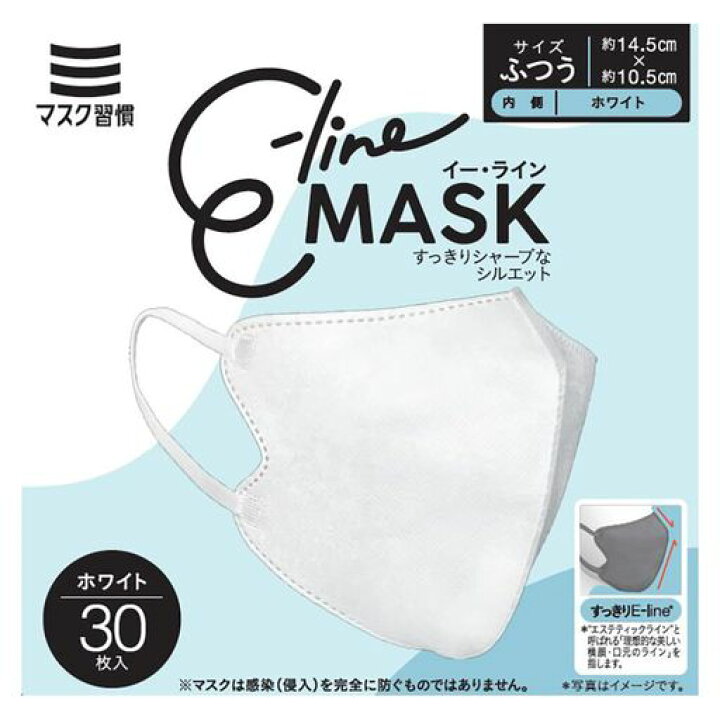楽天市場】[マスク習慣]不織布E-LINEマスク30枚入ふつうサイズ立体型小 