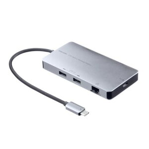 サンワサプライドッキングステーションUSBType-C接続4K/60Hz2画面拡張対応HDMIx2/LANx1/USB-Ax2/USB-Cx1スマートPD搭載(PD100W入力・95W給電)ケーブル長50cm・L字変換付き