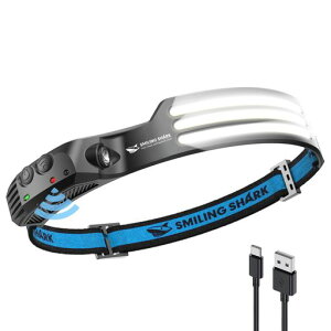 SmilingShark�[�d��LED�w�b�h���C�g�y�v�V���EPSE??�E����1�Z�b�g�zUSB�[�d�\3�{���P�x�A�E�g�h�A�w�b�h�����v230°�L�p�Ɩ��W�����y��IPX4�h���h�o8���ԘA���g�p�\�L�����v�o�R�U���ނ�