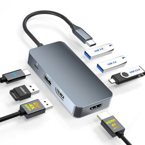 USBC�n�u�h�b�L���O�X�e�[�V����7IN1�yHDMI+DP�ő�2��ʊg��4K@60Hz�o�́z5GbpsUSBC&A�����f�[�^�]���|�[�gPD100W�}���[�d�Ή�USB�n�uType-C�}���`�f�B�X�v���C�A�_�v�^
