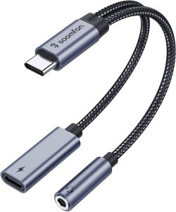 �^�C�vc �C���z���W���b�N�ϊ��� - SOOMFON 2-IN-1 USB C �C���z���W���b�N 60W PD�}���[�d Type-C �C���z�� 3.5mm �I�[�f�B�I�A�_�v�^ ���y/�ʘb ���ʒ��߉\ MacBook iPad Pro Google