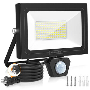 MEIKEE最新型LEDセンサーライト屋外屋内兼用人感LED投光器80W7200LMコンセント式AC100V極薄型6500K白色高輝度フラッドライト外灯IP66防水明暗人感センサー自動点灯防犯ライトガレージ玄関