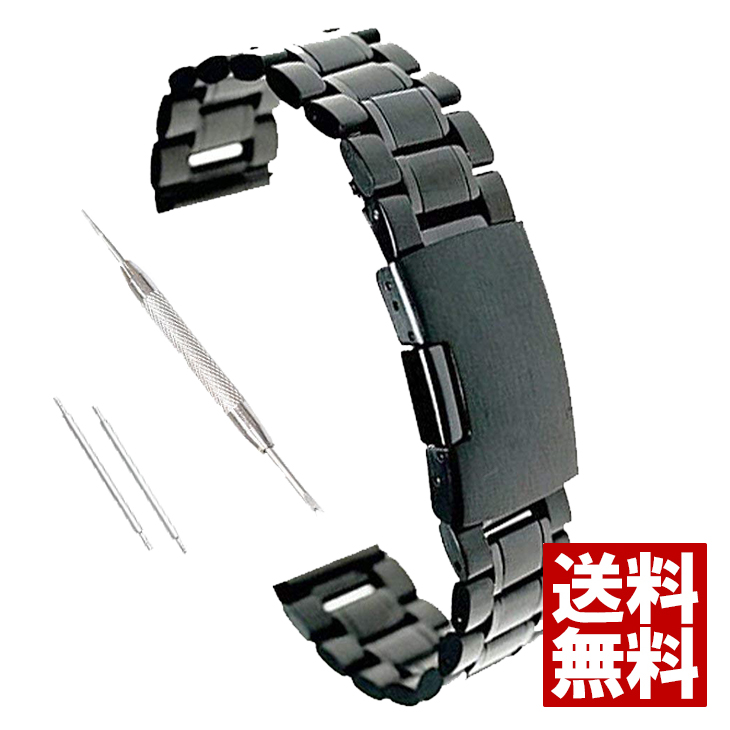 腕時計ベルト ブラック 3連 プッシュ式 直カン 22mm Dバックル ステンレス 腕時計 メンズ ベルト 時計 黒 金属バンド 直カンフィット  時計ベルト ベルト交換 バンド 直かん 直カンタイプ 送料無料 | ファーストマーケット