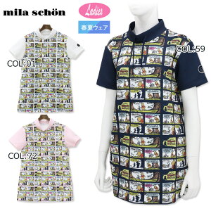 ミラショーン milaschon 7344375203 レディース 半袖チュニック モックネック ディズニーコラボ くまのプーさん ゴルフウェア スポーツウェア 春夏秋