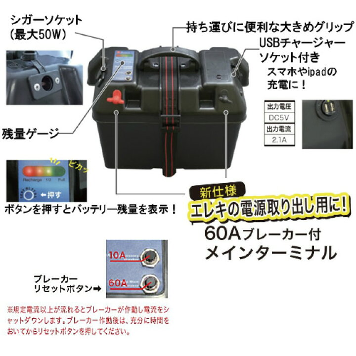 楽天市場】BMO バッテリーBOX インジケーター付 （USB対応） 60A 