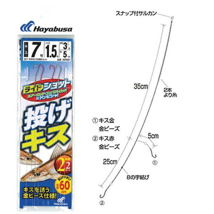 楽天市場 ハヤブサ ライトショット 投げキス 2本鈎2セット Nt581 投げ釣り仕掛け フィッシング遊