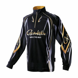 がまかつ 2WAY プリントジップシャツ長袖 ブラック GM3734 (フィッシングシャツ Tシャツ 父の日)