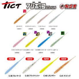 TICT tict ティクト アジボッコ 2.5インチ ワーム イカシテルシリーズ アジング ソフトルアー 釣具 アジングルアー アジングワーム 海釣り アジ 釣り 釣り具 ルアー 釣り用品 ピンテールワーム ラメ エビ粉 夜光 金粉 銀粉 カラフル カラー 初心者 長持ち 刺しやすい