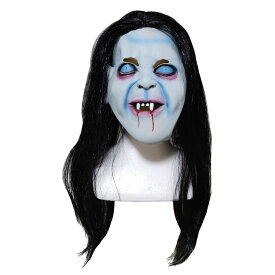 ハロウィン コスプレ 貞子風 フルヘッドマスク ホラー 髪 ロングヘアー 血 マスク お化け屋敷 おばけ オバケ かつら 怖い 恐怖 イベント 被り物 仮面 仮装